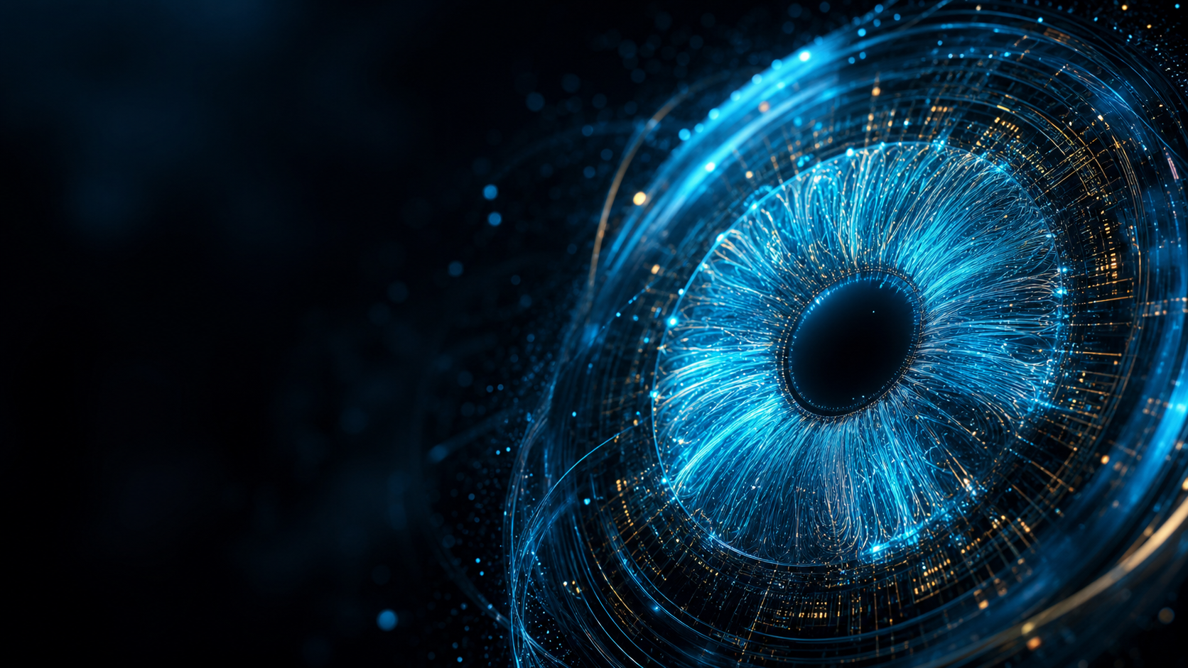 Abstract digital iris formed from luminous data fibers